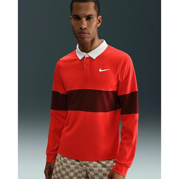 Nike Slam Dri-Fit ADV Long Sleeve Polo Tennis Shirt IB8141-696 Red Men's Large - Picture 2 of 11